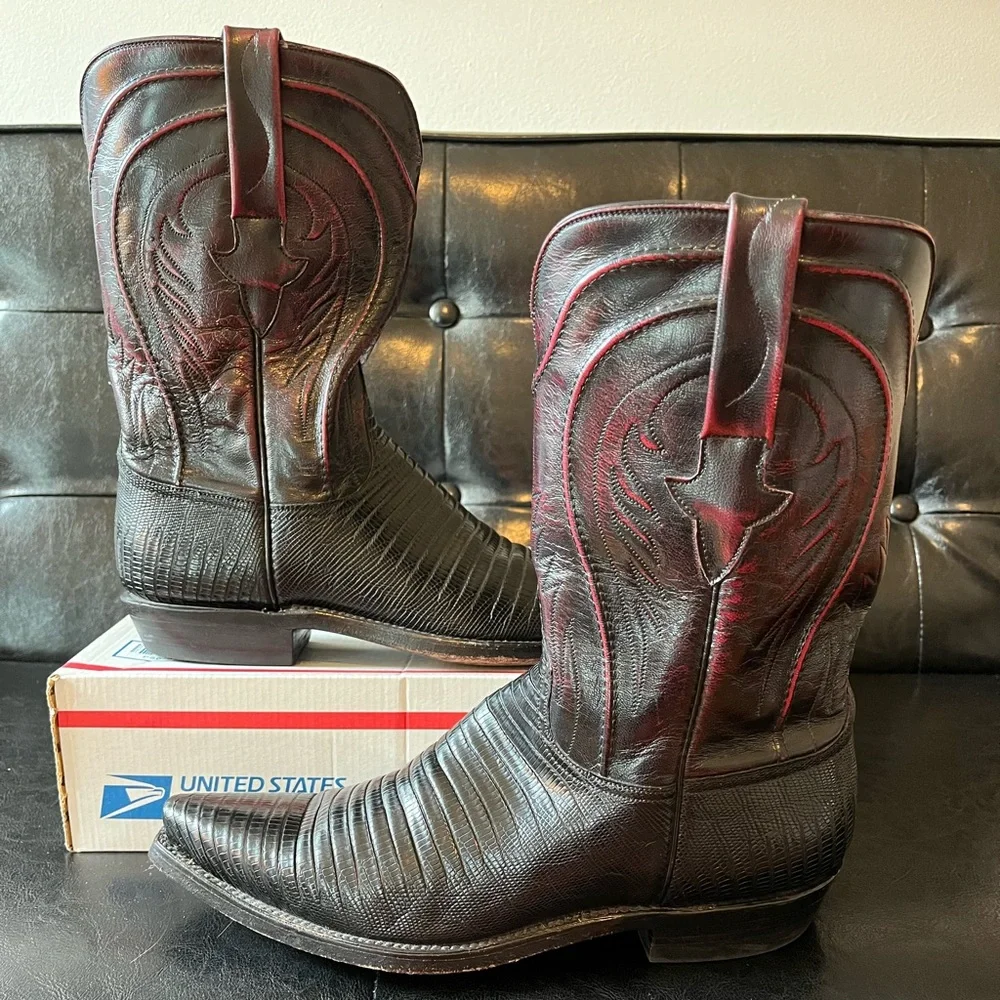 Vintage Y2K‎ Lucchese Black Cherry Lizard Boots